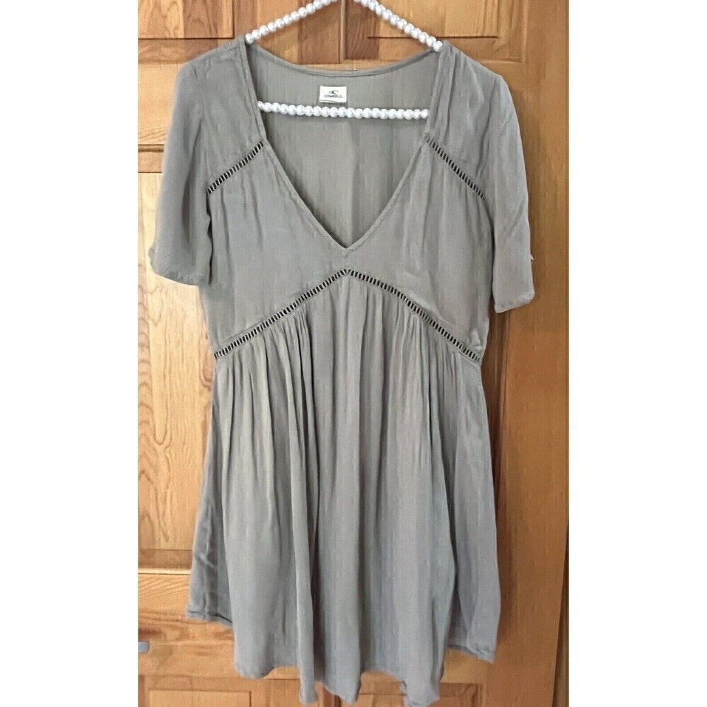 O'Neill Nala Dress XS Woven Mini Sage Green Flowy Boho Ladder Lace Lined Vneck